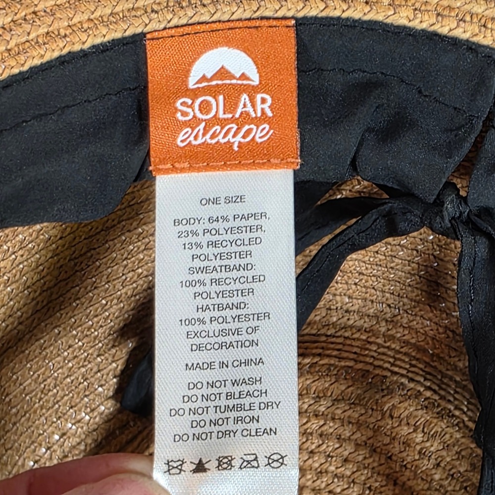 Solar Escape Tan Women's Fedora Straw Sun Hat Black Ribbon Band Boho Adjustable - Picture 7 of 8